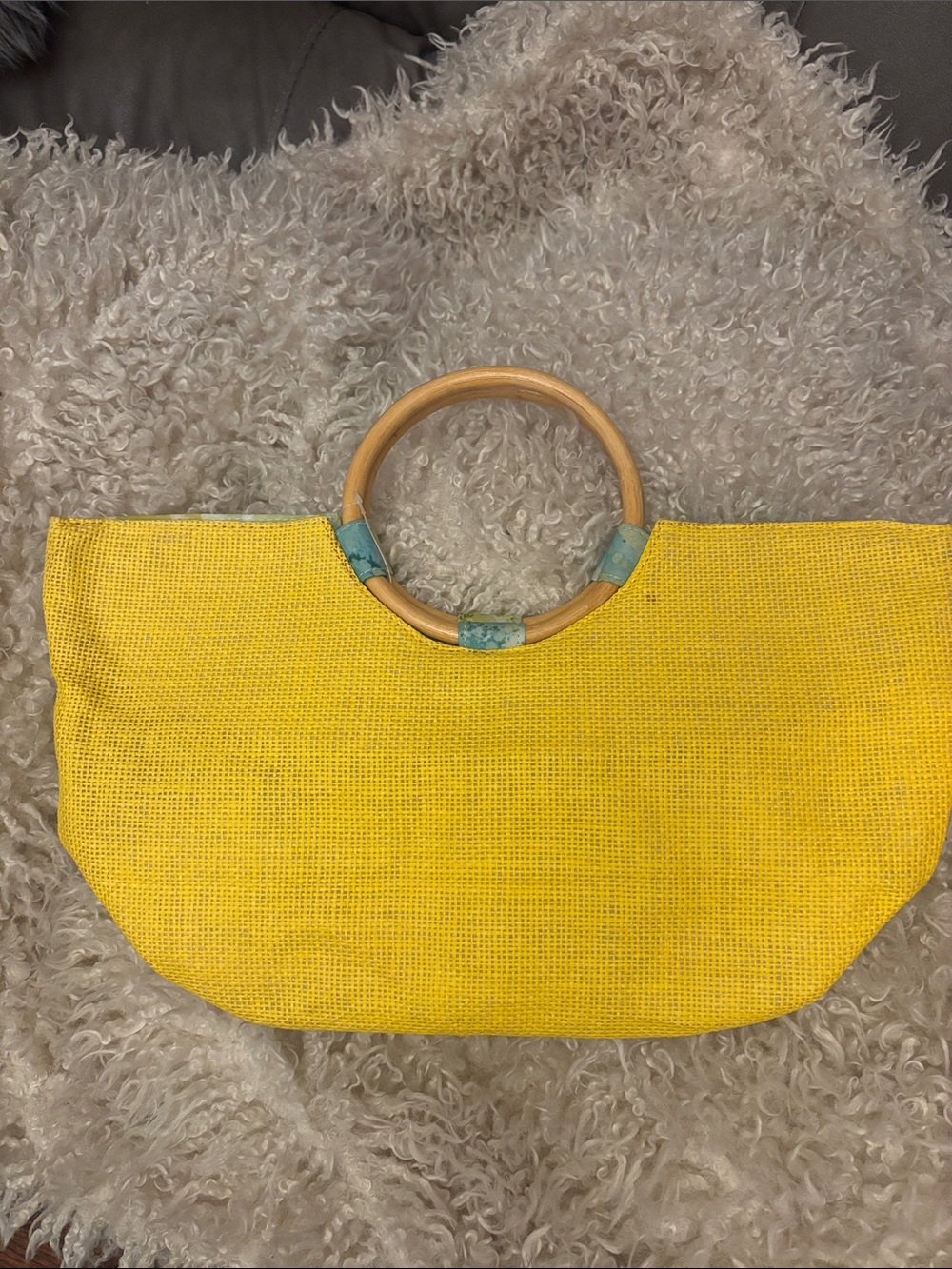 Perfect Bag for Vacation Straw Tote with Wooden Bamboo Circle Handles L16 W10